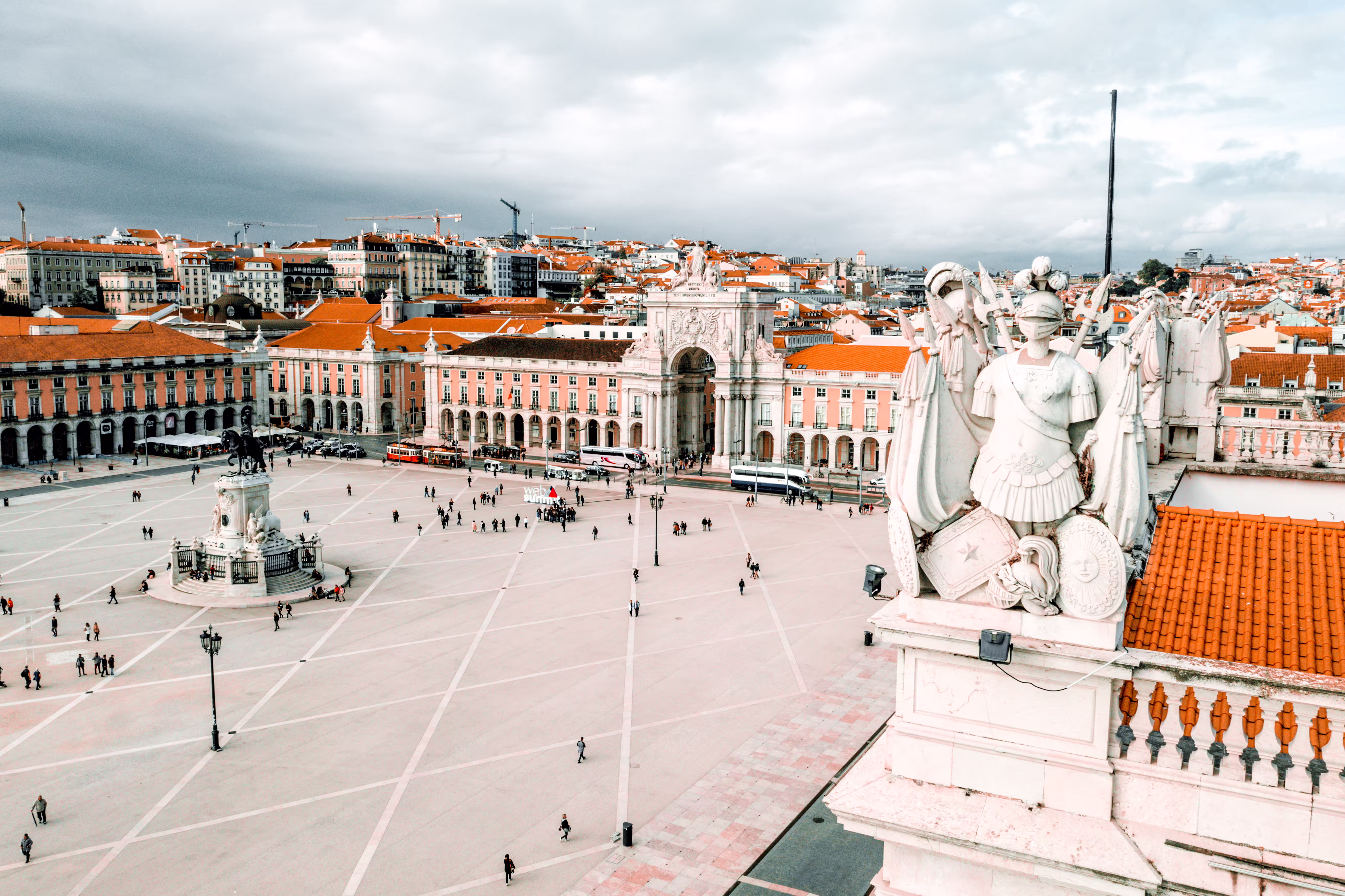 Aerial view of Praca do Comercio square in Lisbon Portugal