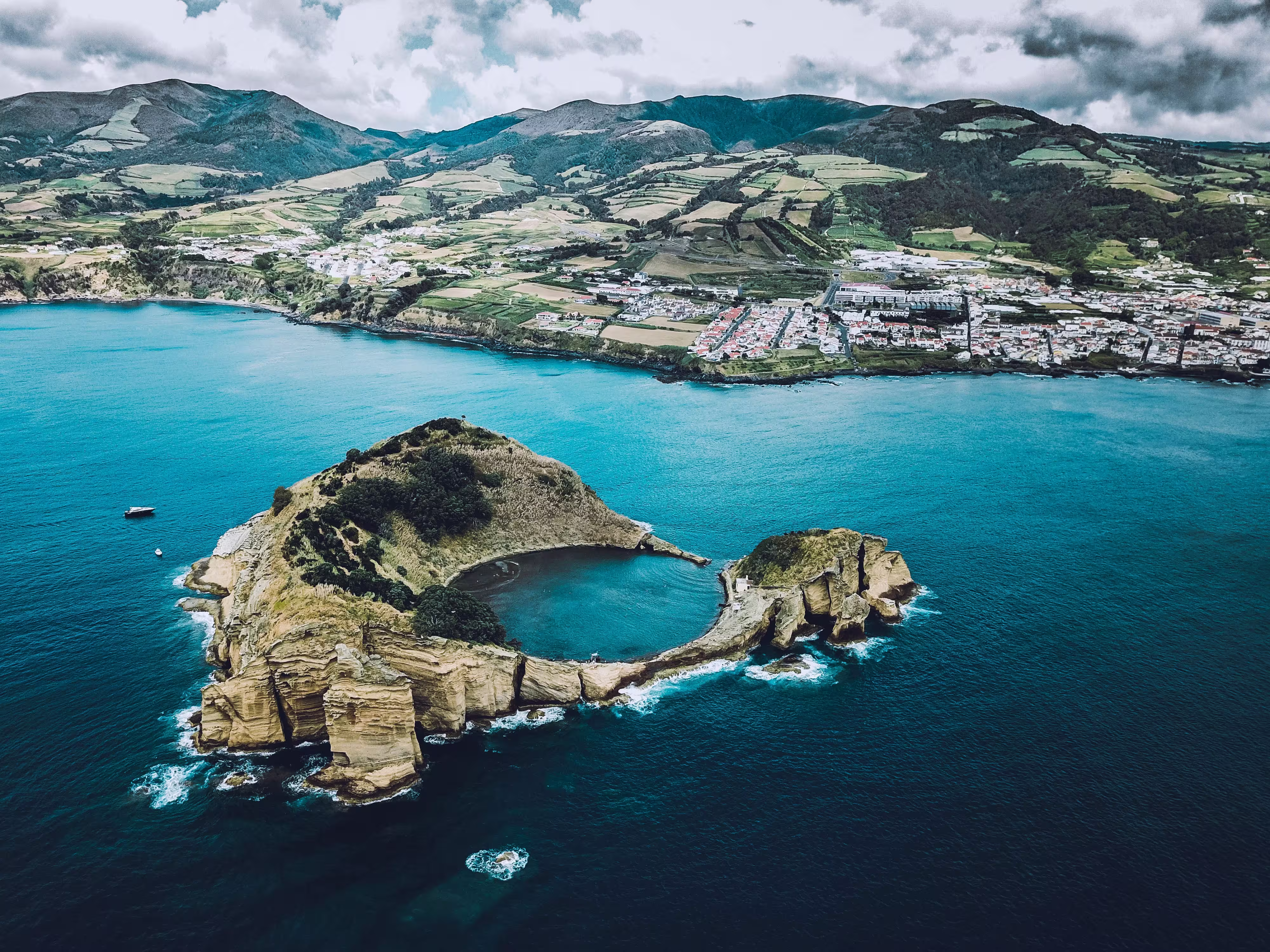 Aerial view of Portugal's coastline and mountains