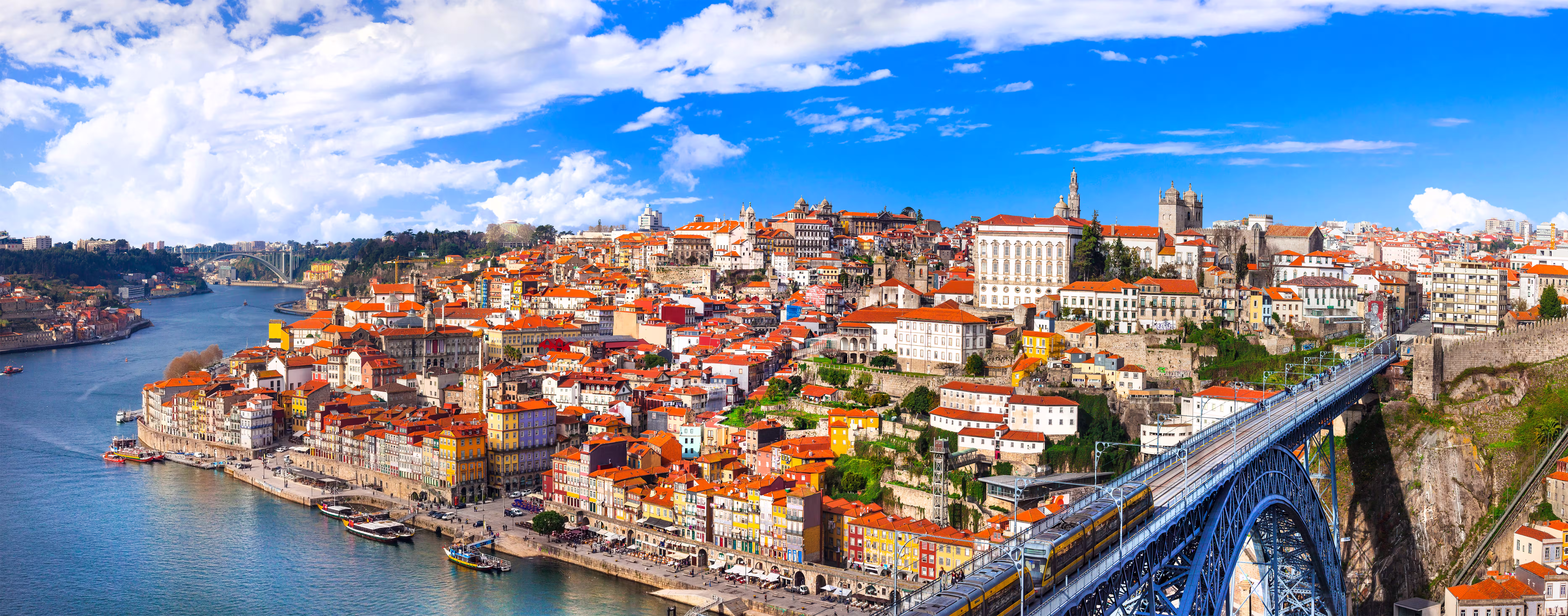 Panoramic view of Porto Portugal with famous bridge