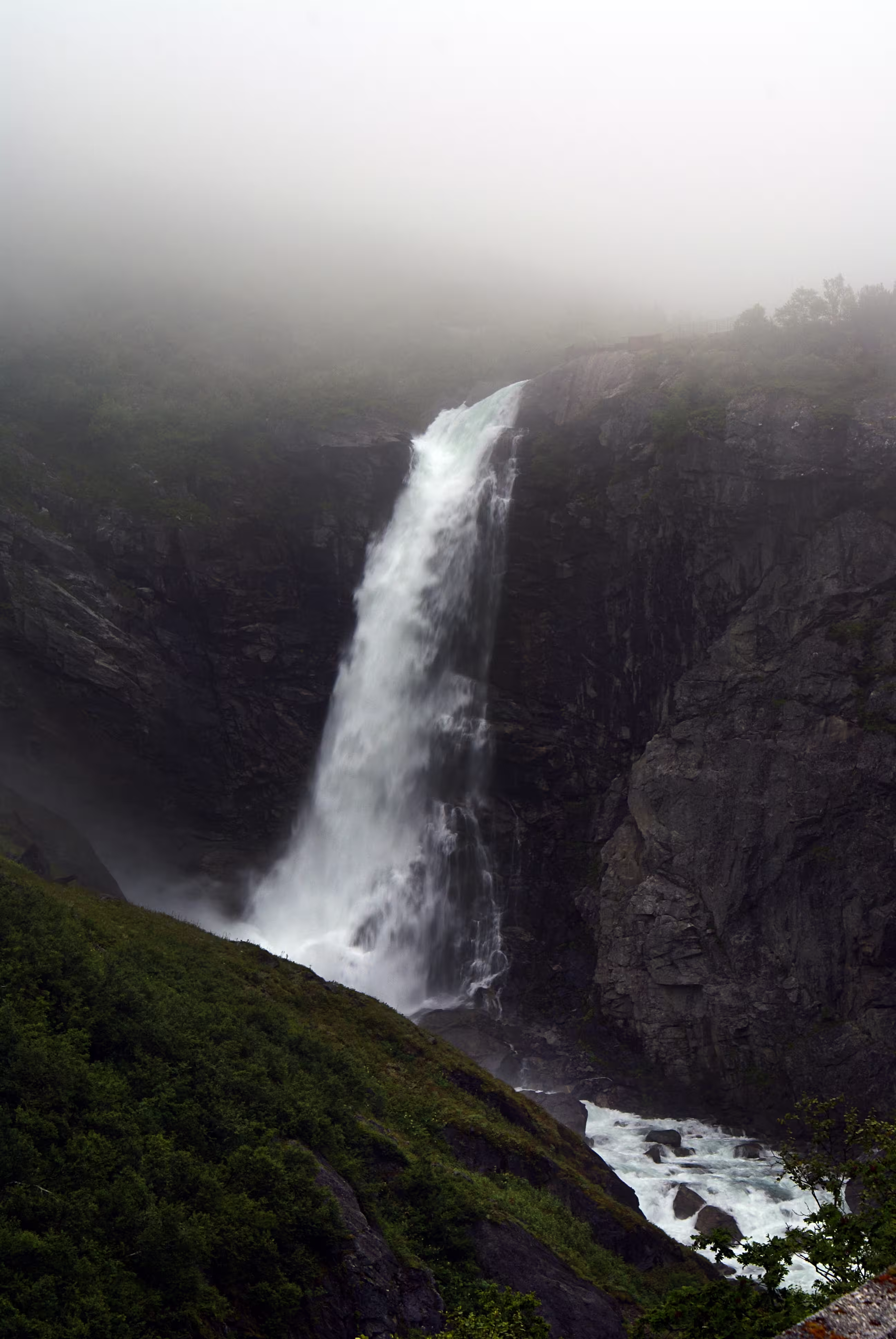 Beautiful waterfall and mountains in Norway