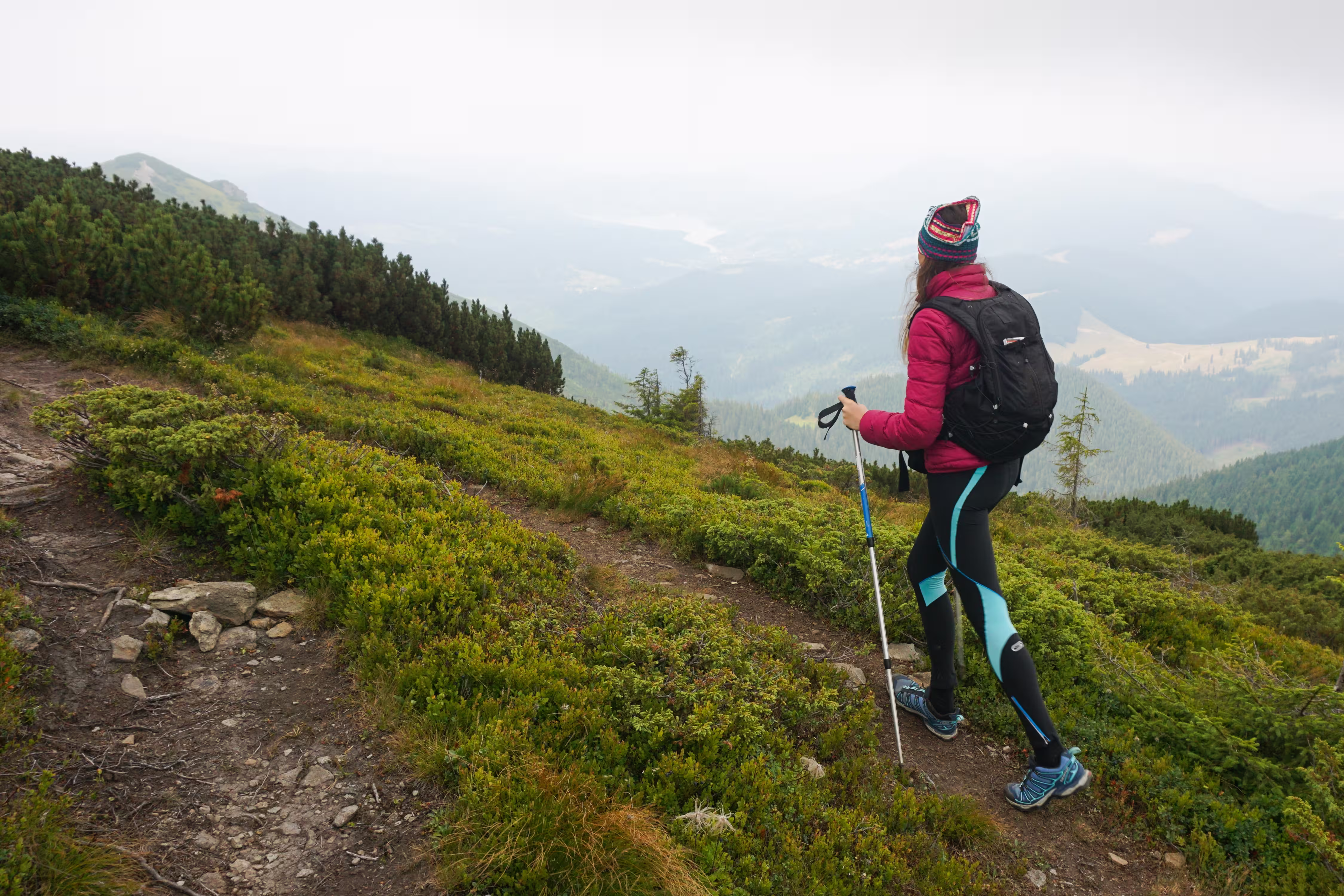 Woman hiking in the Swiss Alps