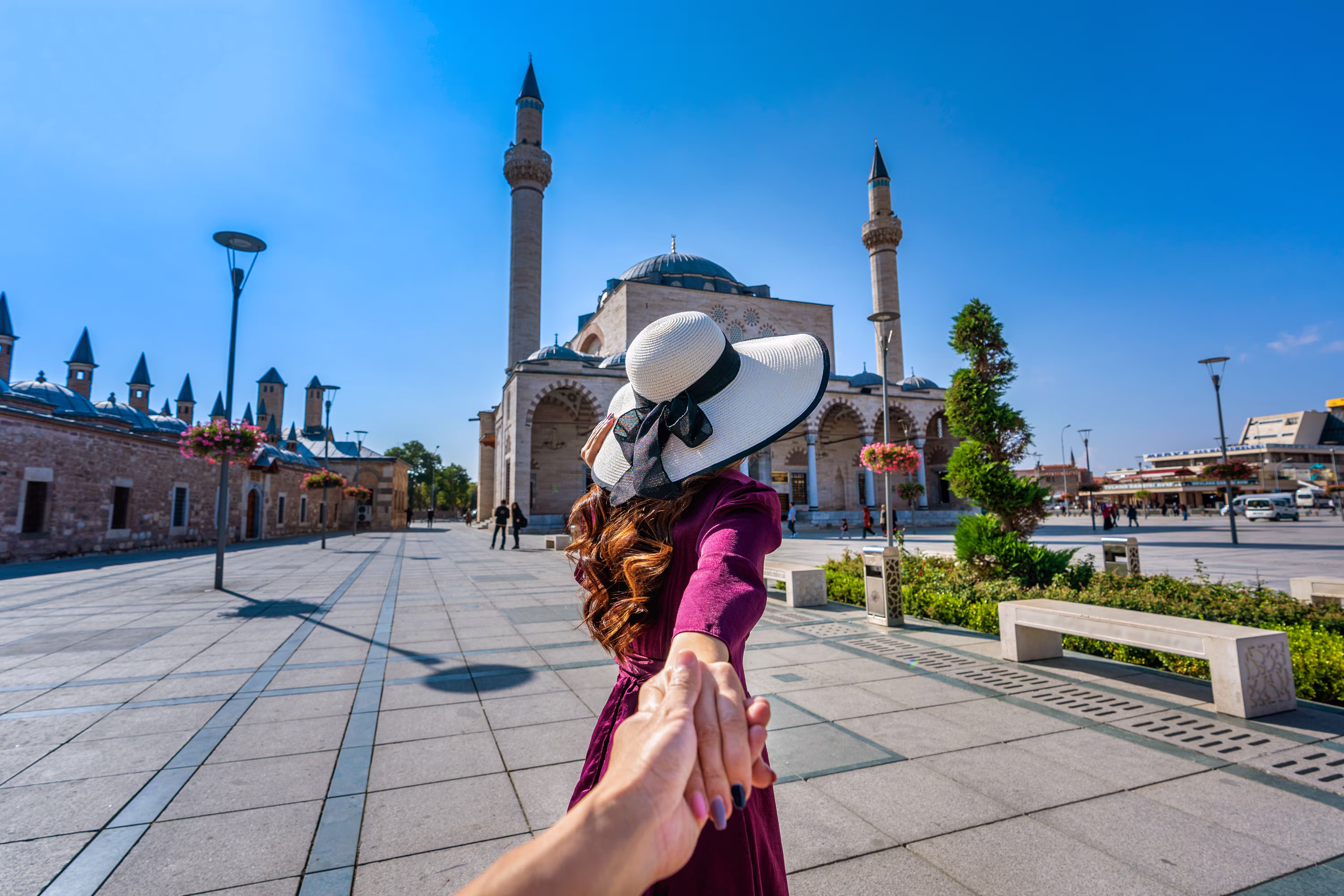 tourists exploring a mosque in Turkey