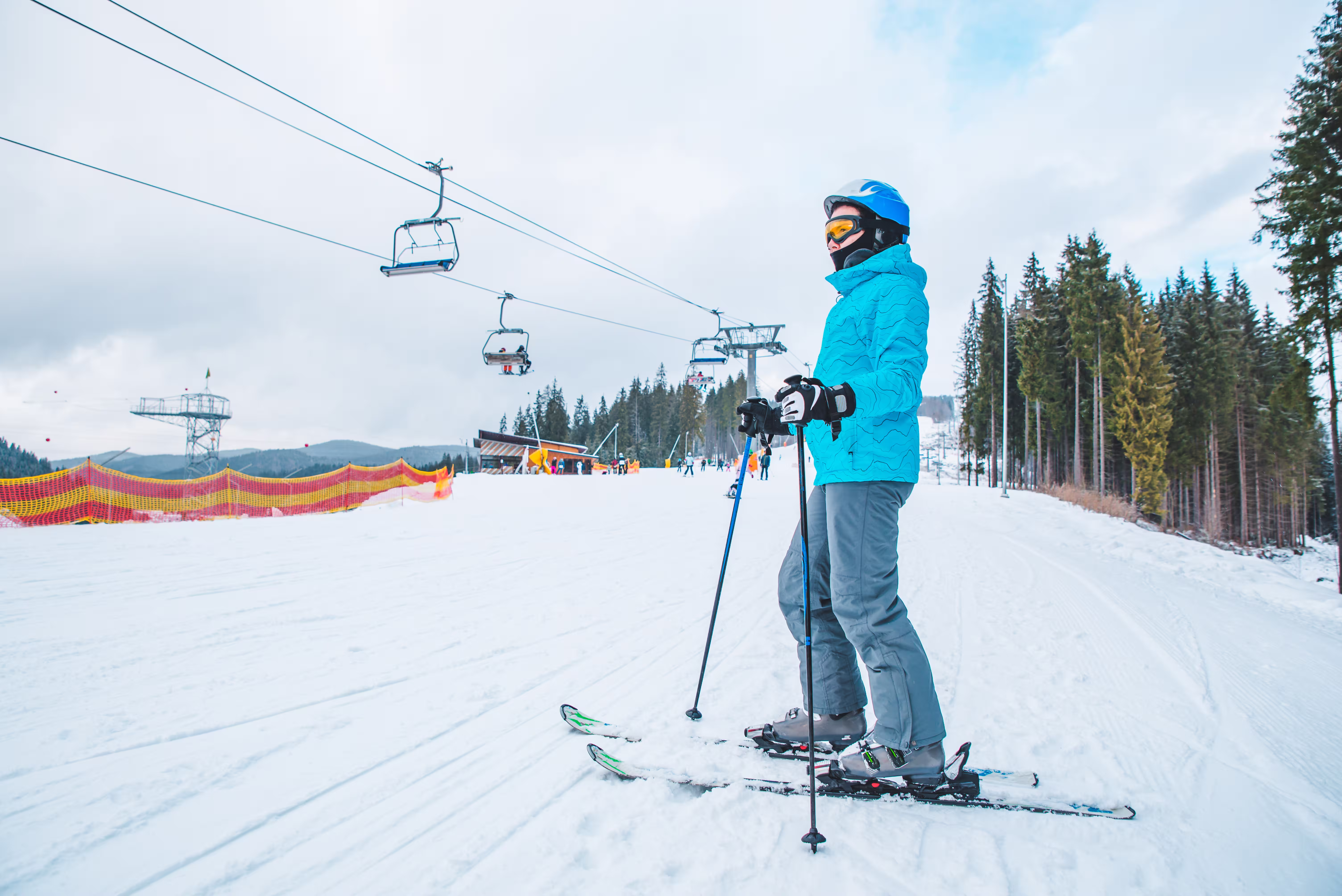 Woman skiing on a snowy Swedish mountain